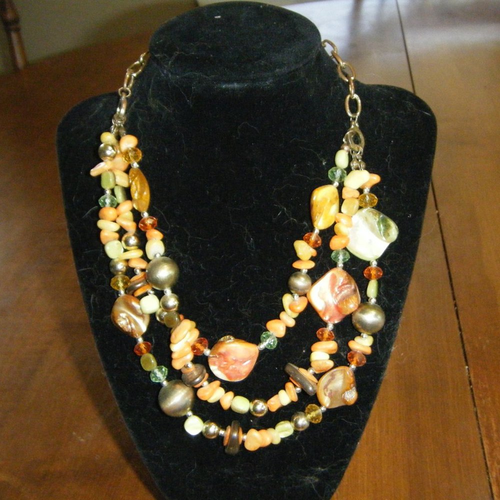 17" Orange Multi Colored Bead/Stone Necklace